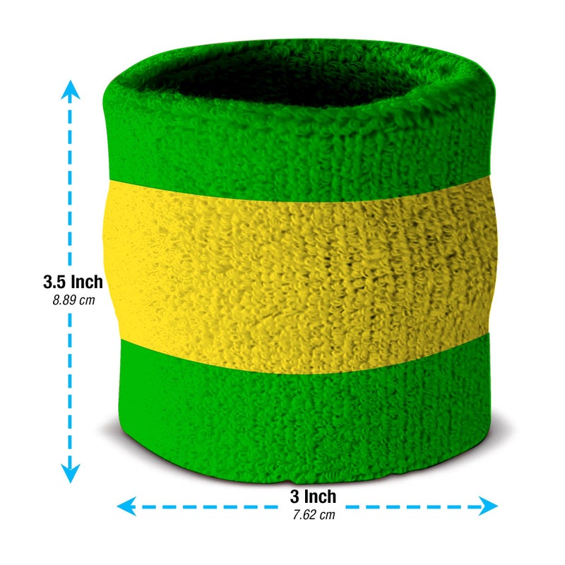 Suddora Striped Sweatband Set, Moisture Wicking 2 Wristbands and 1 Headband, Breathable Athletic Sweat Bands for Sports, Costumes & Cosplay, Matching Bands to Wear with Jersey, Green Yellow Green - Image 4